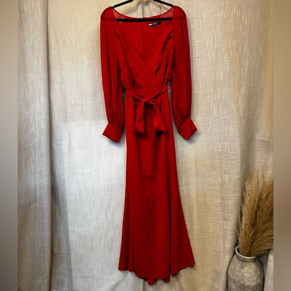 Badgley Mischka Red V Neck Gown Maxi Dress in Size 14 - Picture 6 of 12